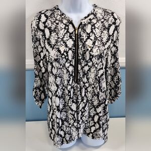 Calvin Klein Top Snake Print Zip Front Women's Size L Blouse